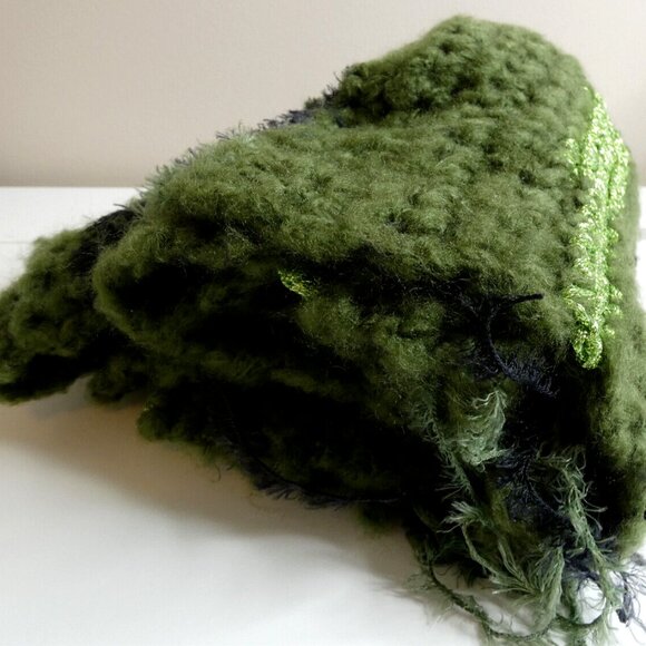 Green Scarf 110x8 Extra Long/Wide Fluffy Unique Handmade Crochet Knit Winter NWT - Picture 11 of 12